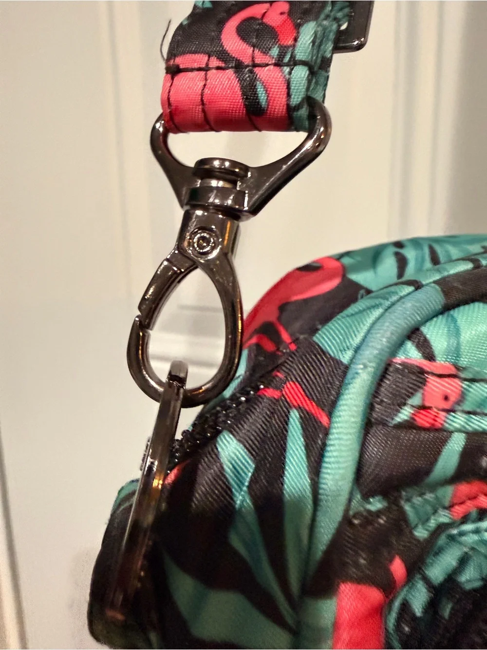 LUG Quilted Flamingo Print Crossbody Bag - Black/Teal/Pink